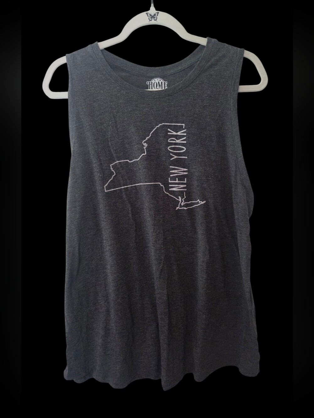 New York Outline Graphic Muscle Tank - Charcoal